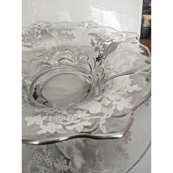 Sterling Silver Overlay Console Bowl with Underplate 14", Glass Centrepiece Set - Picture 2 of 15
